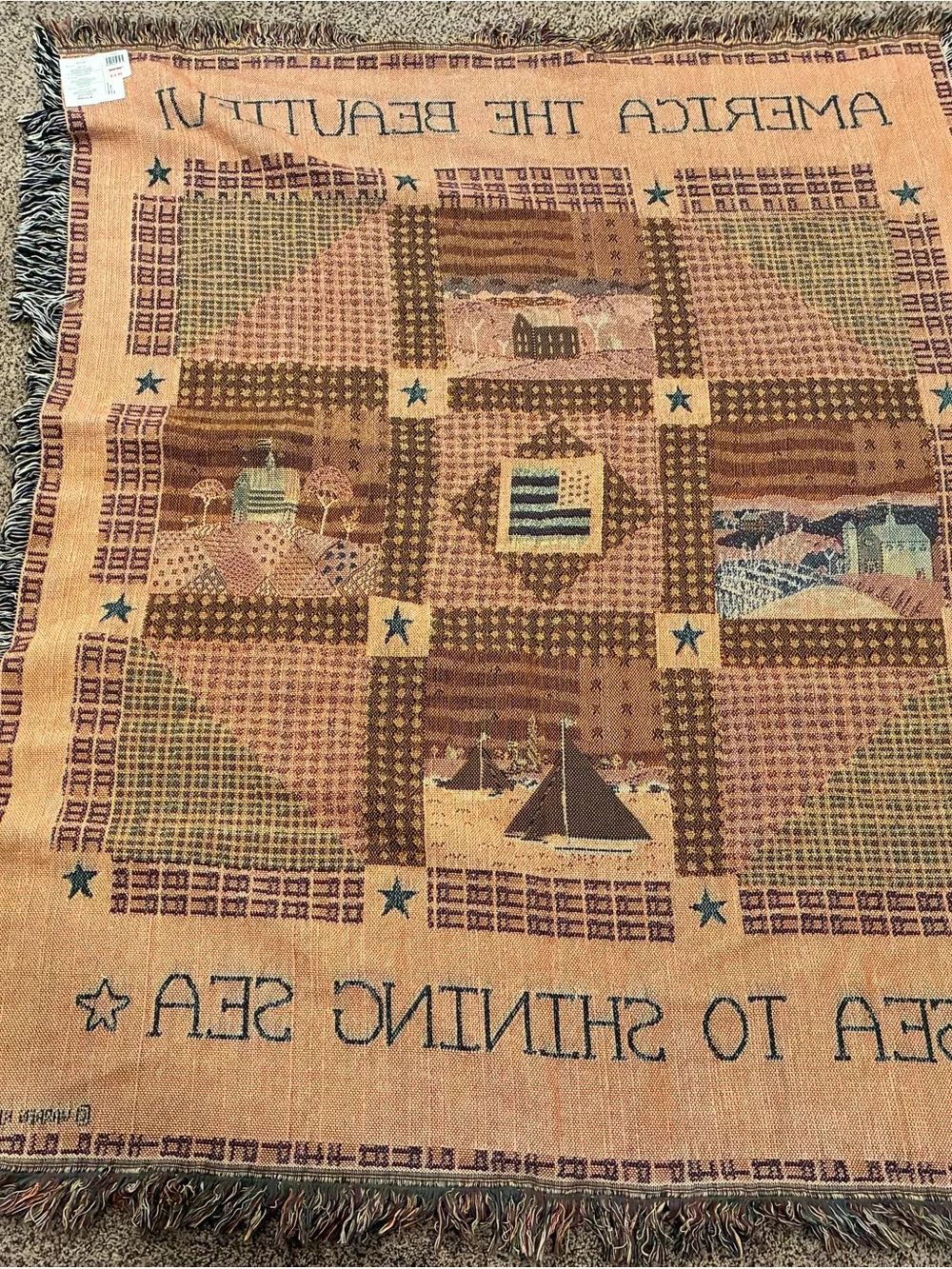 Patriotic America The Beautiful Woven cotton tapestry Blanket Warren Kimble